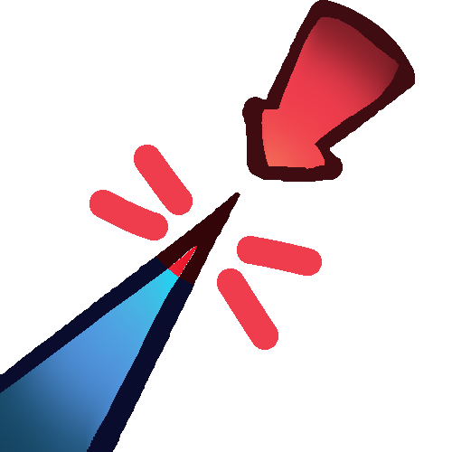 a close-up drawing of a sharp point on a generic triangular blue shape. The tip of the point is colored red, and emphasized with some red lines and a red arrow pointing at it